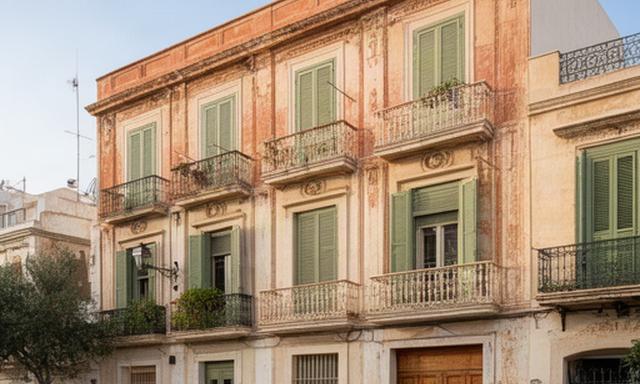 Fachada de edificio antiguo rehabilitado en el barrio del Cabanyal de Valencia